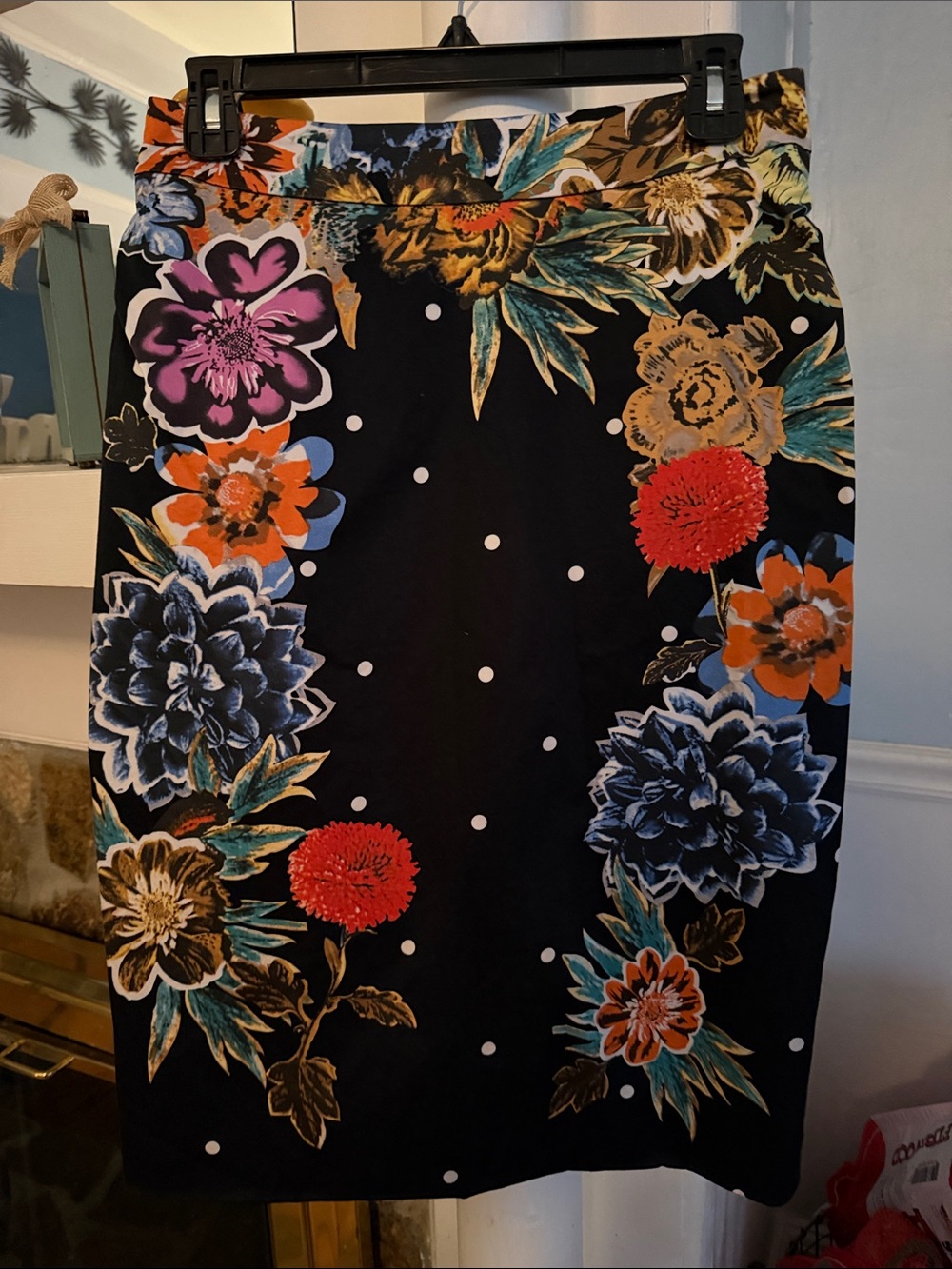 Yoana Baraschi Black Pencil Skirt with Multicolor Floral Print